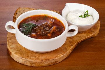 Traditional Russian borsch with meat