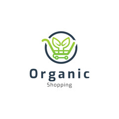 Organic shopping cart logo icon template. Vector illustration. Modern design