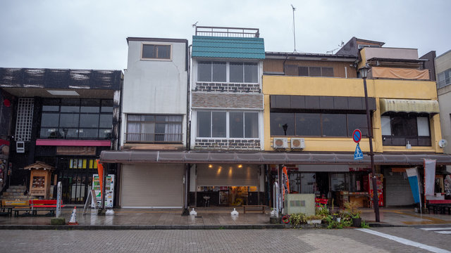 Small store building at midtown of Nikko for background with copy space , Japan