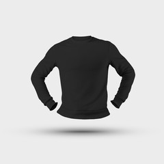 Mockup of a black sweatshirt 3D rendering, standing with bent arms, for presentation of design and advertising in the online store.