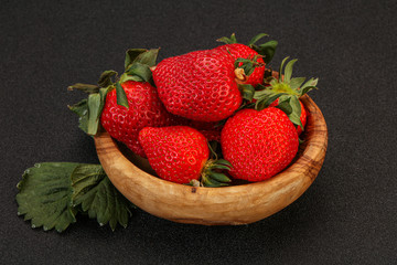 Ripe sweet strawberry with leaf