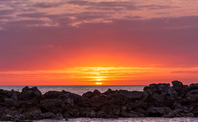 Red sunset over the sea in Florida