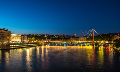 Fototapeta na wymiar View of Saone river at late sunset in Lyon, France.