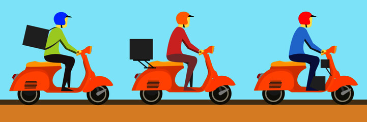 Set of scooter rider delivery vector illustration