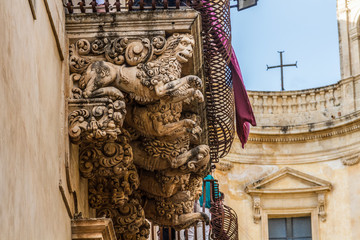 Panoramic view of Noto old town and Noto Cathedral, Sicily, Italy.