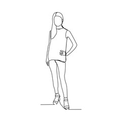 Continuous line drawing of standing woman gesture. Vector illustration
