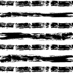 Seamless trendy black and white abstract striped pattern. Dye brush or charcoal or chalk texture. Vector illustration. Applicable for backgrounds, wrapping paper, textile concepts.