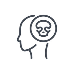 Death toll line icon. Head with skull vector outline sign.