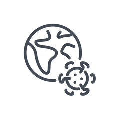 Pandemic virus line icon. Globe with virus vector outline sign.