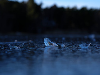 Magnificien piece of ice on top of a frozen lake in the swedish winter