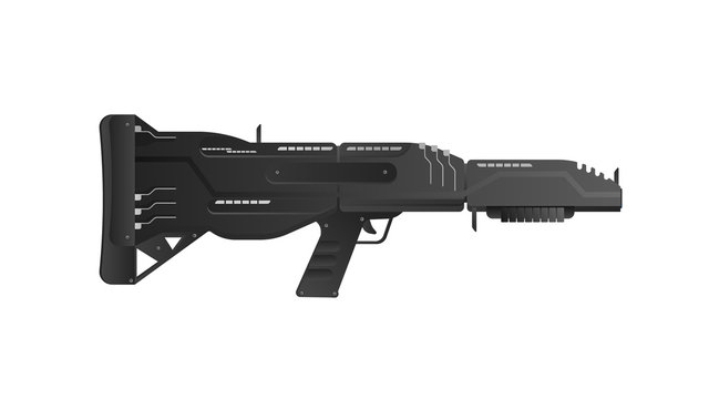 Futuristic weapons. Fantastic assault rifle vector illustration. Heavy assault rifle. Isolated. Vector.