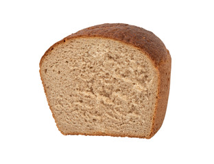 half loaf of rustic bread isolated on white
