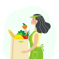 Girl seller with groceries