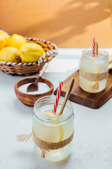 Homemade lemonade with sugar.