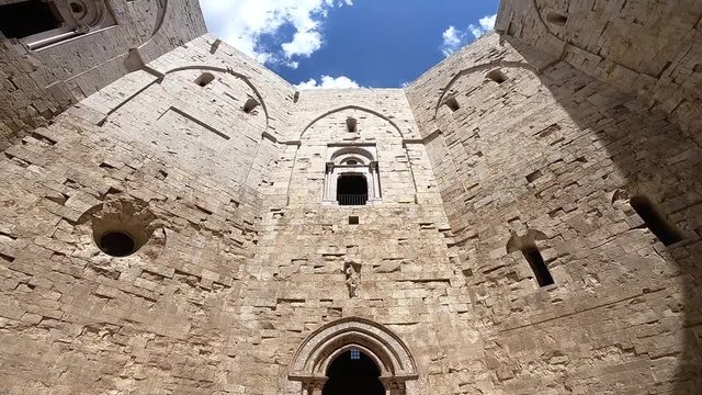 The sky seen from the courtyard of Castel del Monte. Apulia, Italy
