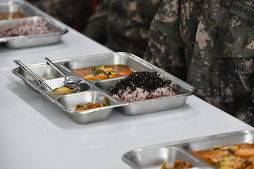 Korean Military Meal service by stainless food tray