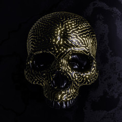 Dark skull with golden pattern - 3D rendering