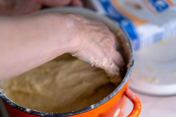 Kneading the dough to make a pie