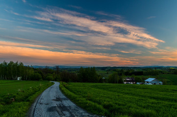 Sunset in calm village, Poland