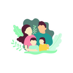 Modern family with mom dad son and daughter template flat on white background
