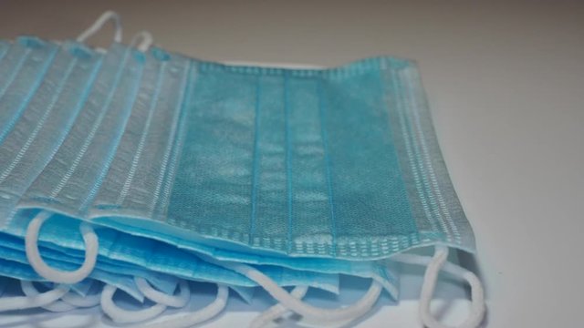 Set of medical and surgical masks. Disposable face mask protective against coronavirus, Covid-19, pollution, virus, and flu. Health care and surgical concept