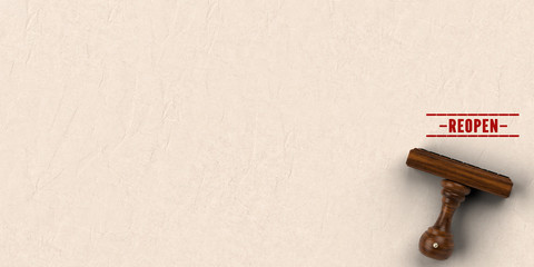 stamp with the word REOPEN on paper background