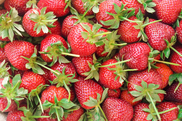 Background from fresh strawberries, top view