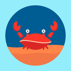 color illustration with red crab on the seabed. modern design icon