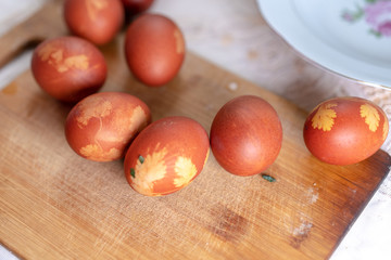 Colored eggs with Easter ornament