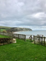 Fototapeta na wymiar Idyllic coastal landscape Swanage in Dorset and cliff view 