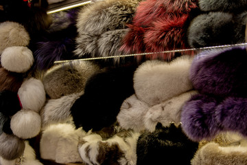 real fur product stacked on a shelf fur shop 