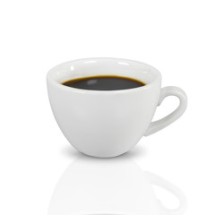 Black coffee in a white ceramic cup isolated on white background with clipping paths.