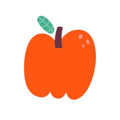 Apple icon, cute fruit drawing, isolated vector illustration, red juicy apple doodle with leaf, cute hand drawn art