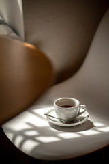 cup of black filter coffee on the table in coffee house cafe coffeebreak sunlight daylight
