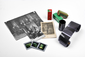 Collage of old photos and photographic film