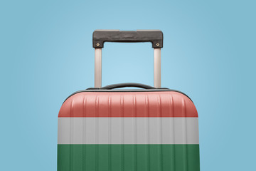 Baggage with Hungary flag print tourism and vacation concept.