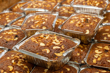 Plain plum Cakes are being sold at Nahoum and Sons, New Market area. Very famous and more than 100 years old cake shop in Kolkata, West Bengal, India. Cakes are considered as heritage of Kolkata.