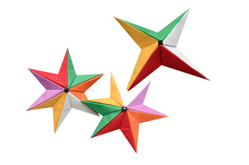 Colorful origami stars isolated white