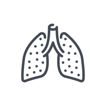 Affected lungs line icon. Lungs with virus vector outline sign.