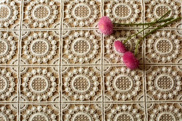 Lace wall with pink tiny flowers.