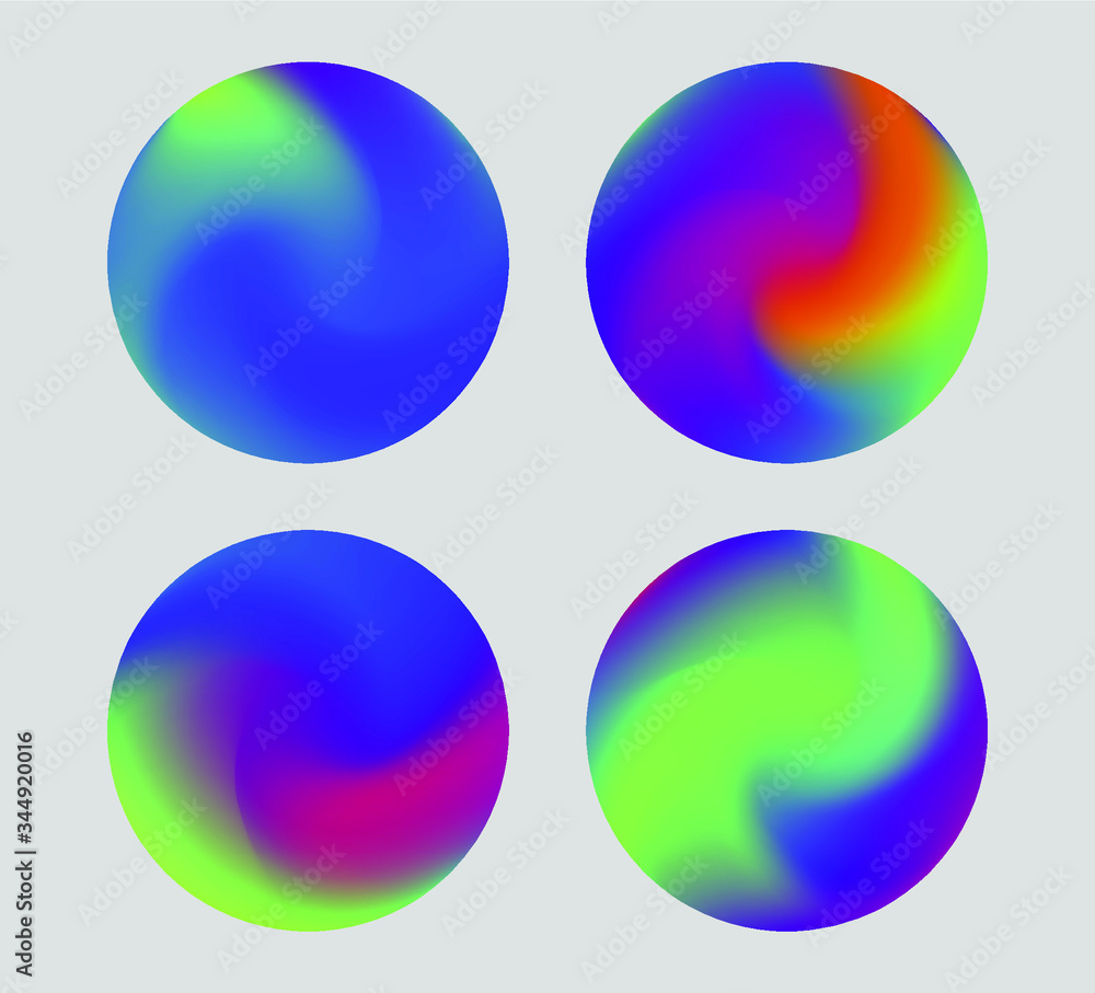 Poster set of gradient orbs. colorful circles in neon holographic tones.
