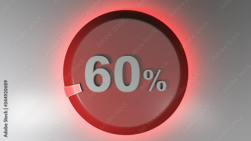 Poster a red circle sign with the write 60% and a rotating cursor - 3d rendering video clip