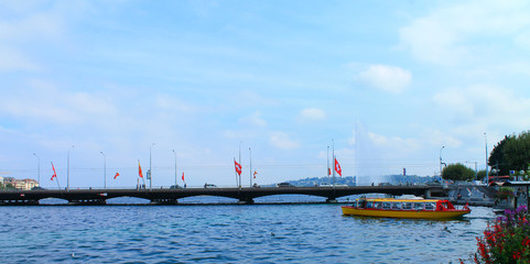 Fototapeta premium View of the bridge on Lake Geneva. Switzerland