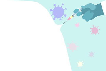 Text space Illustration of Hand drawn the syringe and coronavirus.
