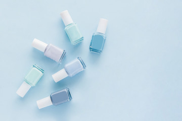 Blue monochrome set of nails polish
