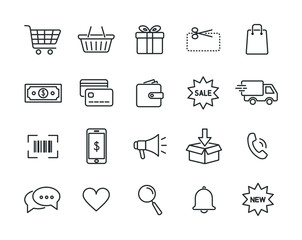 e-Commerce icon set. Online shop - thin line web icons. Simple outline collection. Vector illustration.