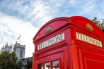 Red phone booth in London. United Kingdom.
