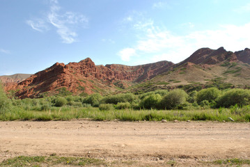 summer mountain landscape nature red mountains sky and clouds