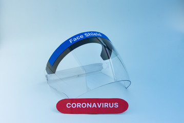 Plastic protective face shield, isolated on white background.
