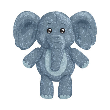 Illustration of a textured cartoon elephant. On white  background
